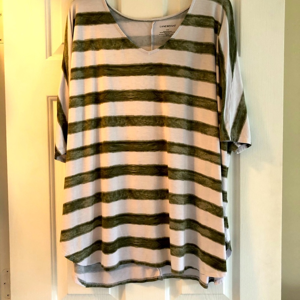 Lane Bryant top in green and white stripe.